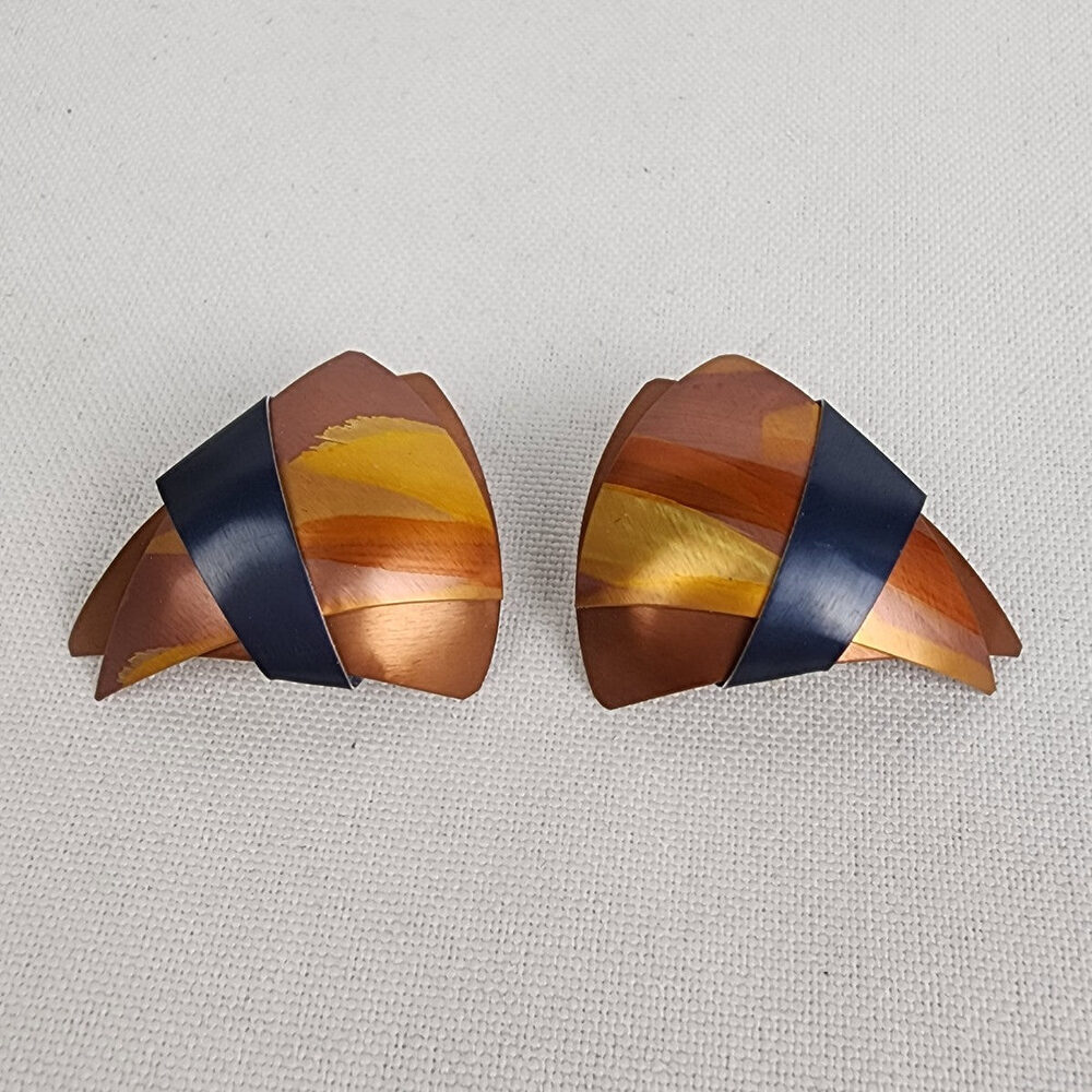 Red Triangle Layered Metal Earrings